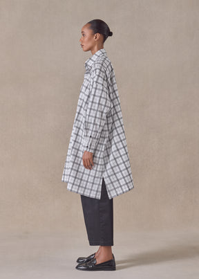 cotton wide a-line shirt with collar - very long with slits