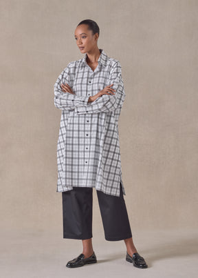 cotton wide a-line shirt with collar - very long with slits