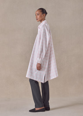 cotton wide a-line shirt with collar - very long with slits