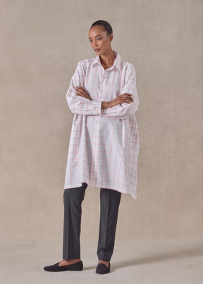 cotton wide a-line shirt with collar - very long with slits