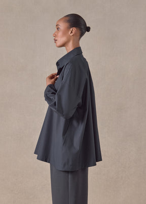 cotton angle to front side seam shirt with collar - long