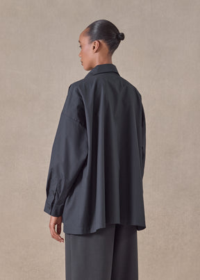 cotton angle to front side seam shirt with collar - long