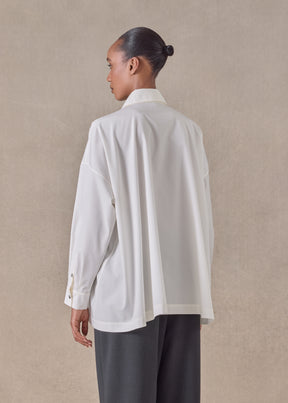 cotton angle to front side seam shirt with collar - long