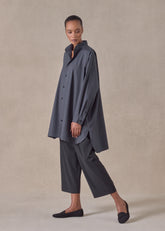 cotton wide a-line collarless classic shirt - long plus