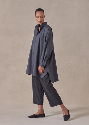 cotton wide a-line collarless classic shirt - long plus