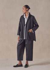 cotton mix silm a-line double stand collar jacket with stepped insert - long