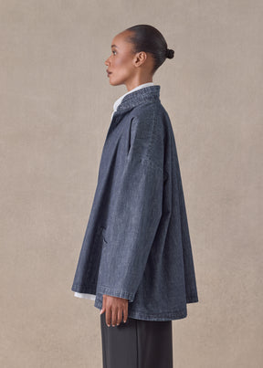 cotton angle to front double stand collar jacket - long