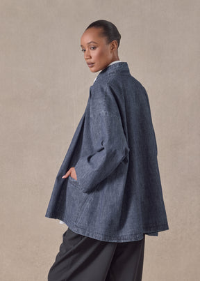 cotton angle to front double stand collar jacket - long