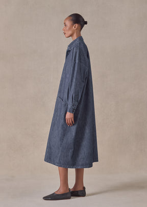 cotton angle to front side seam shirt dress with collar