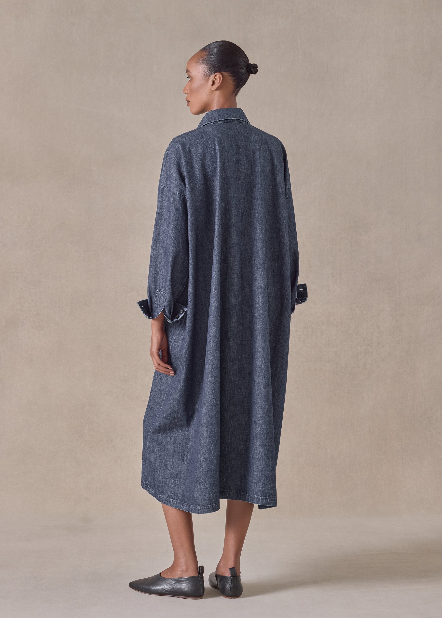 cotton angle to front side seam shirt dress with collar