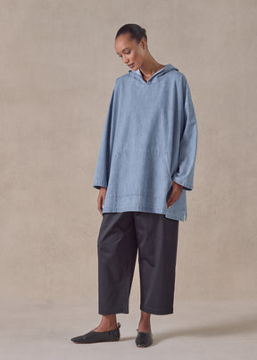 cotton wide a-line hooded top - long (denimlight)