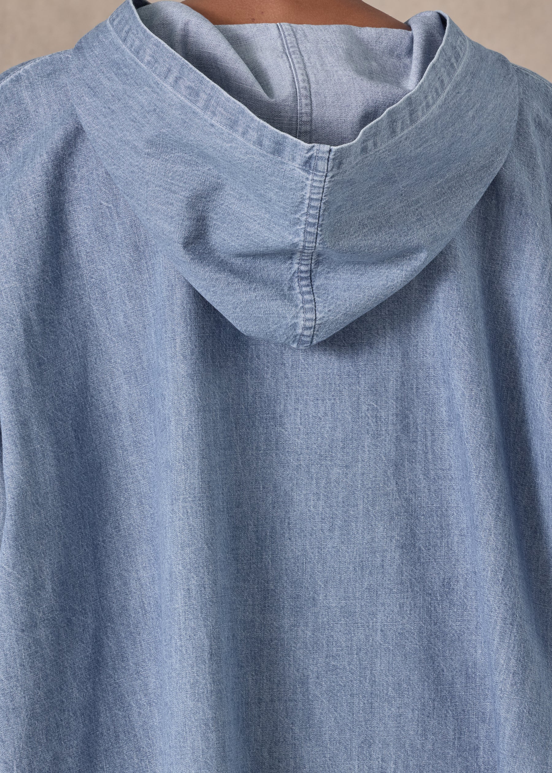 cotton wide a-line hooded top - long (denimlight)
