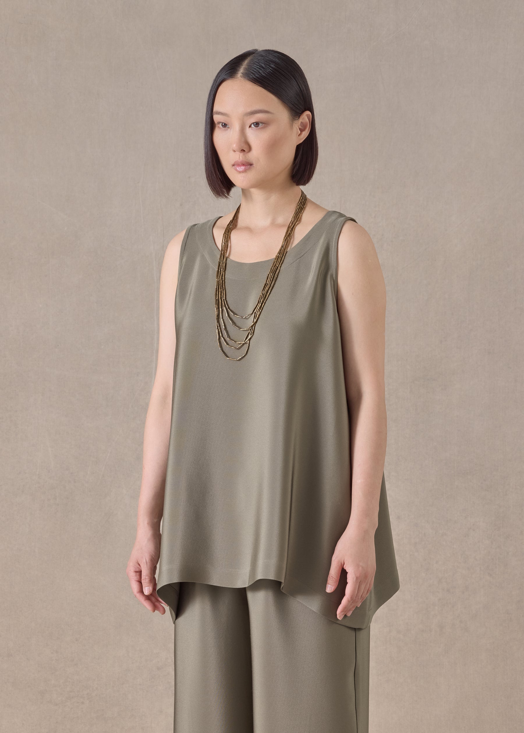 silk a-line shell - long (olivedark)