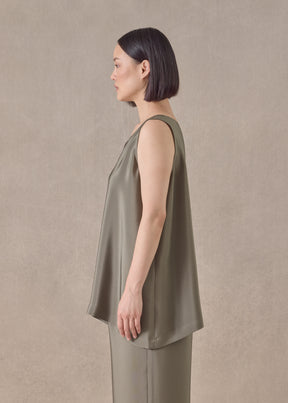 silk a-line shell - long (olivedark)