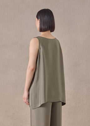 silk a-line shell - long (olivedark)