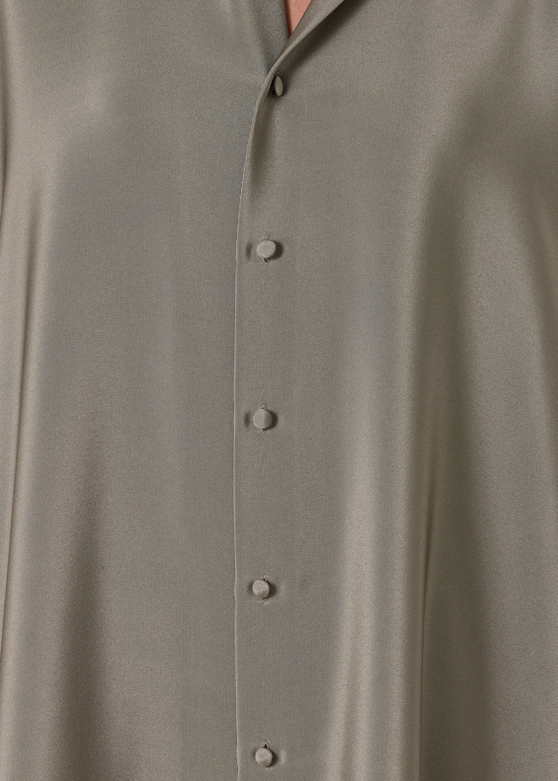 silk wide a-line double stand collar shirt - very long with slits (olivedark)