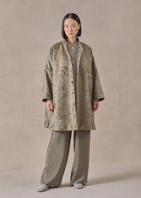 silk mix chinese imperial coat with chinese collar - very long (olivedark)