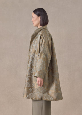 silk mix chinese imperial coat with chinese collar - very long (olivedark)