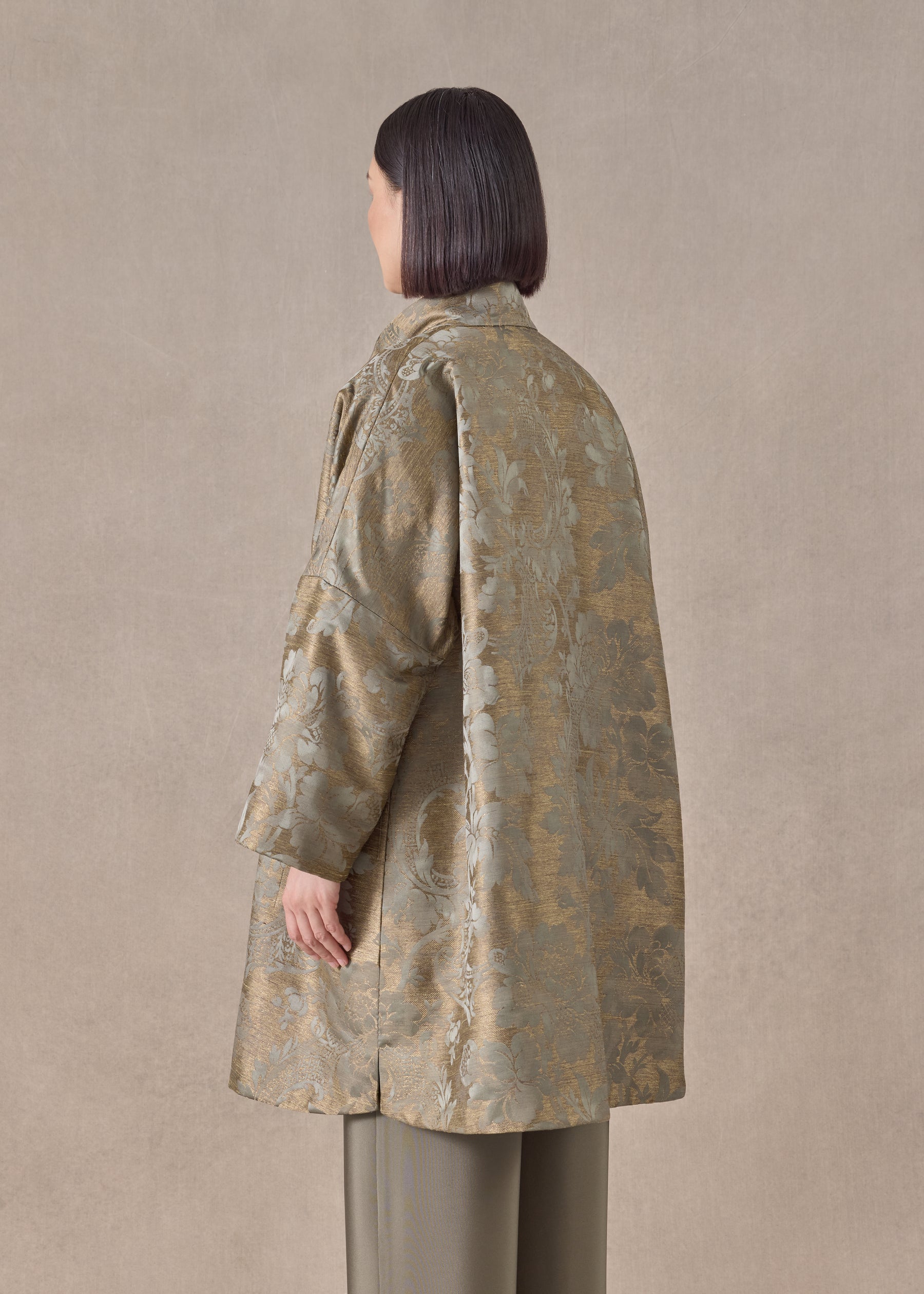 silk mix chinese imperial coat with chinese collar - very long (olivedark)