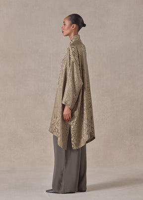 silk mix wide a-line chinese collar shirt - very long with slits