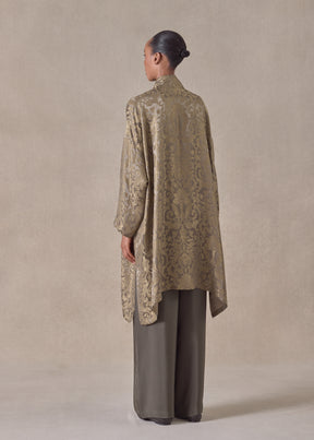 silk mix wide a-line chinese collar shirt - very long with slits