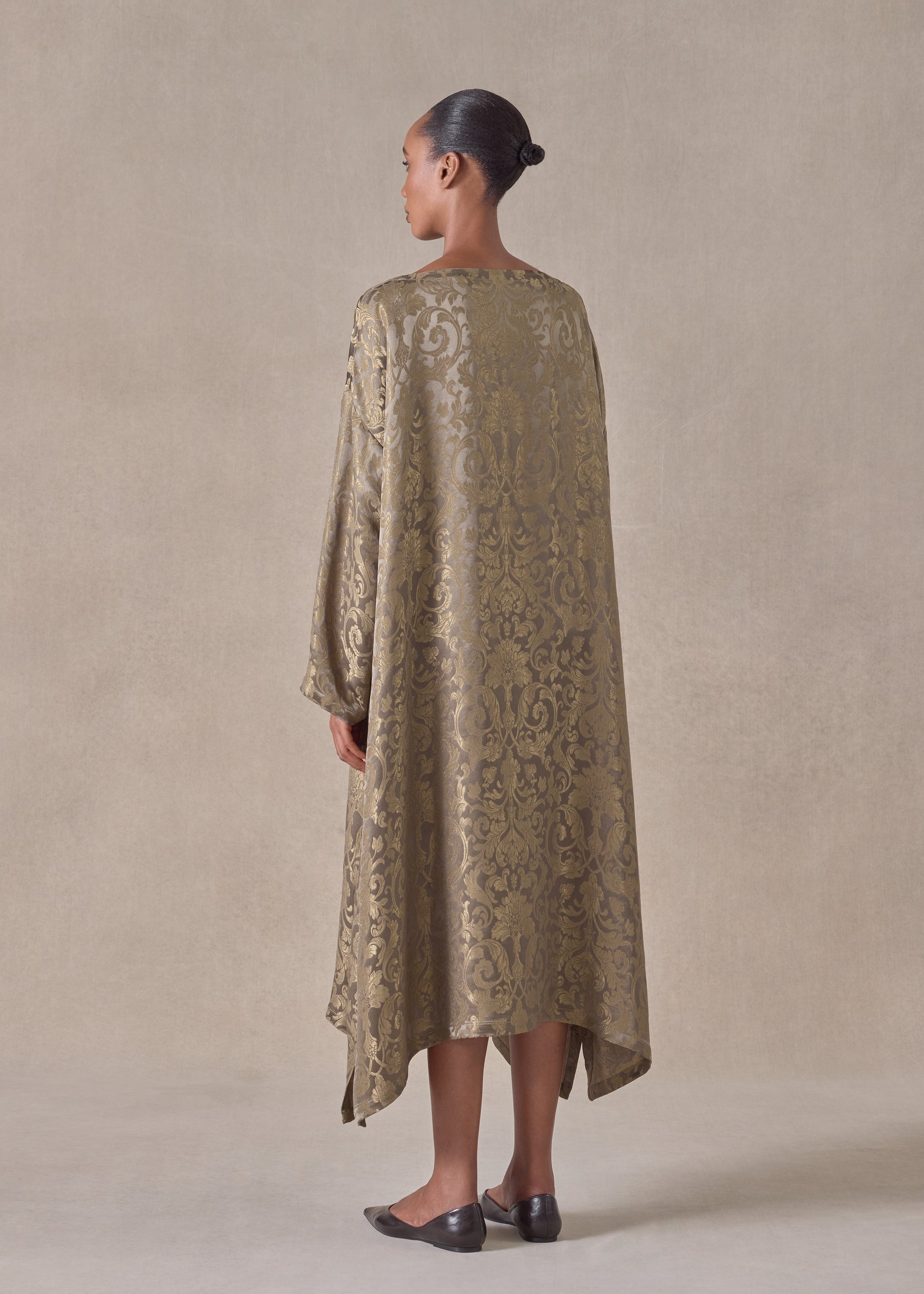 silk mix wide a-line scoop neck dress (olivedark)