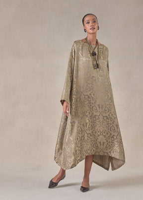 silk mix wide a-line scoop neck dress (olivedark)