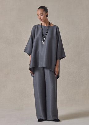 midweight silk plissé dps scoop neck top - mid plus (slate)