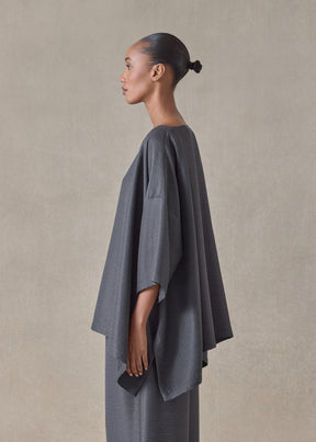 midweight silk plissé dps scoop neck top - mid plus (slate)