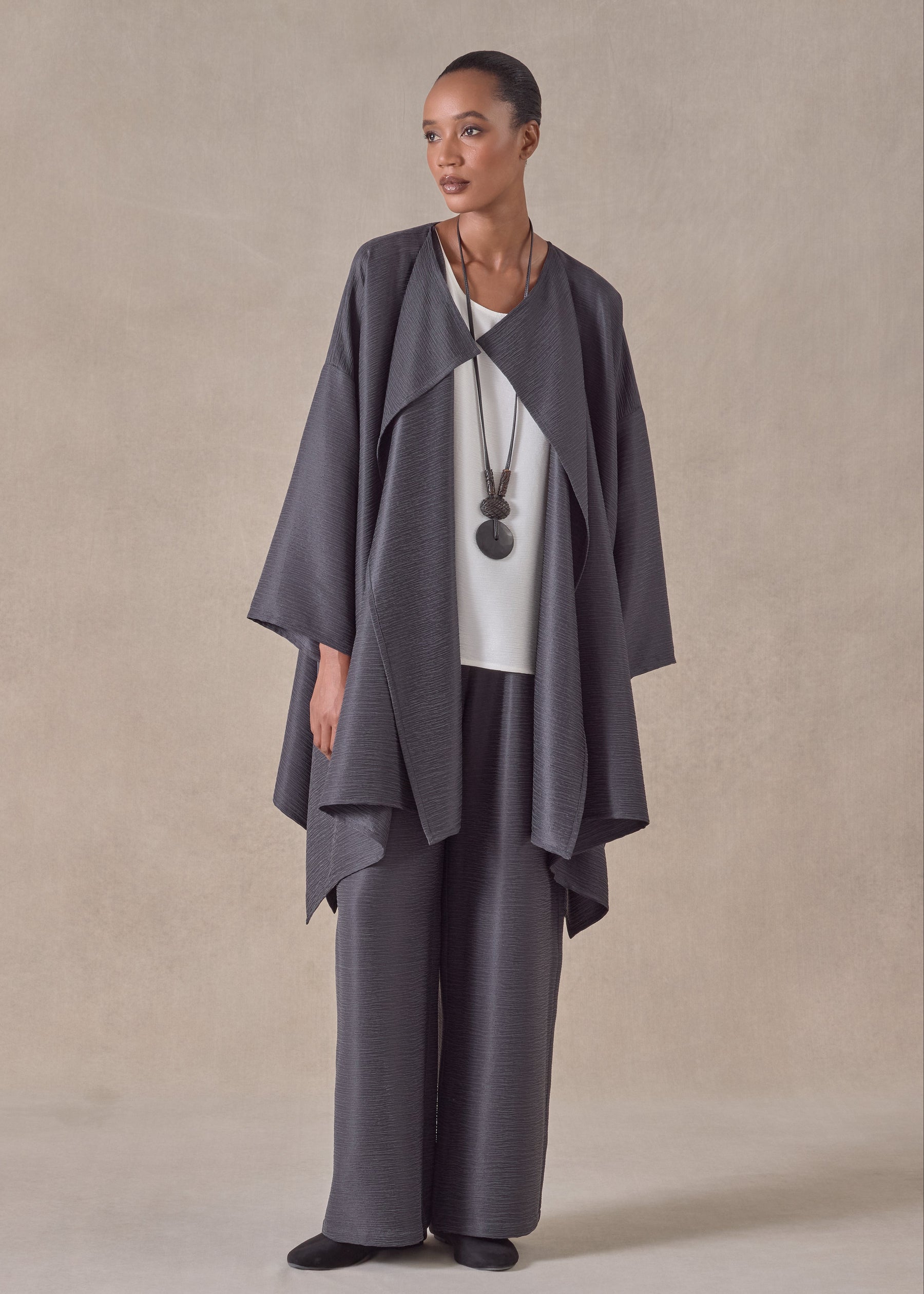 midweight silk plissé dps jacket coat - long plus (slate)