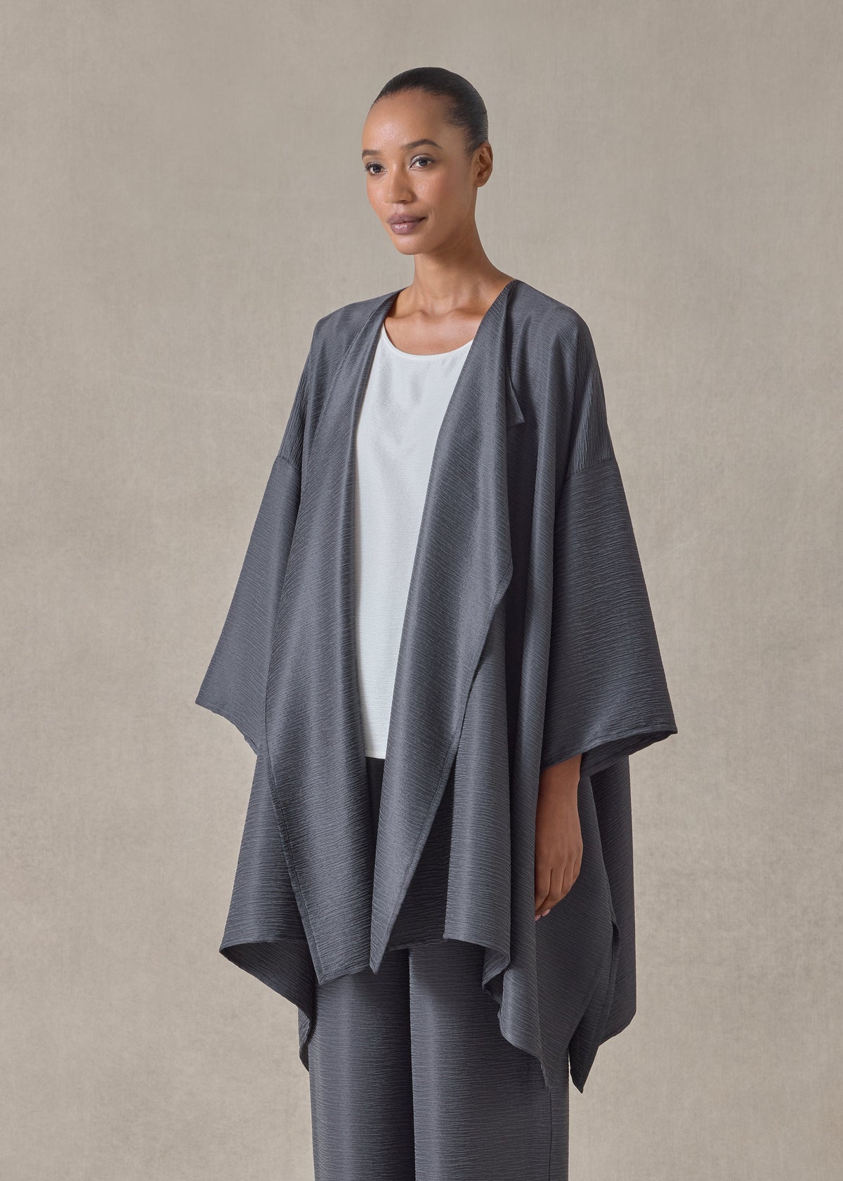 midweight silk plissé dps jacket coat - long plus (slate)