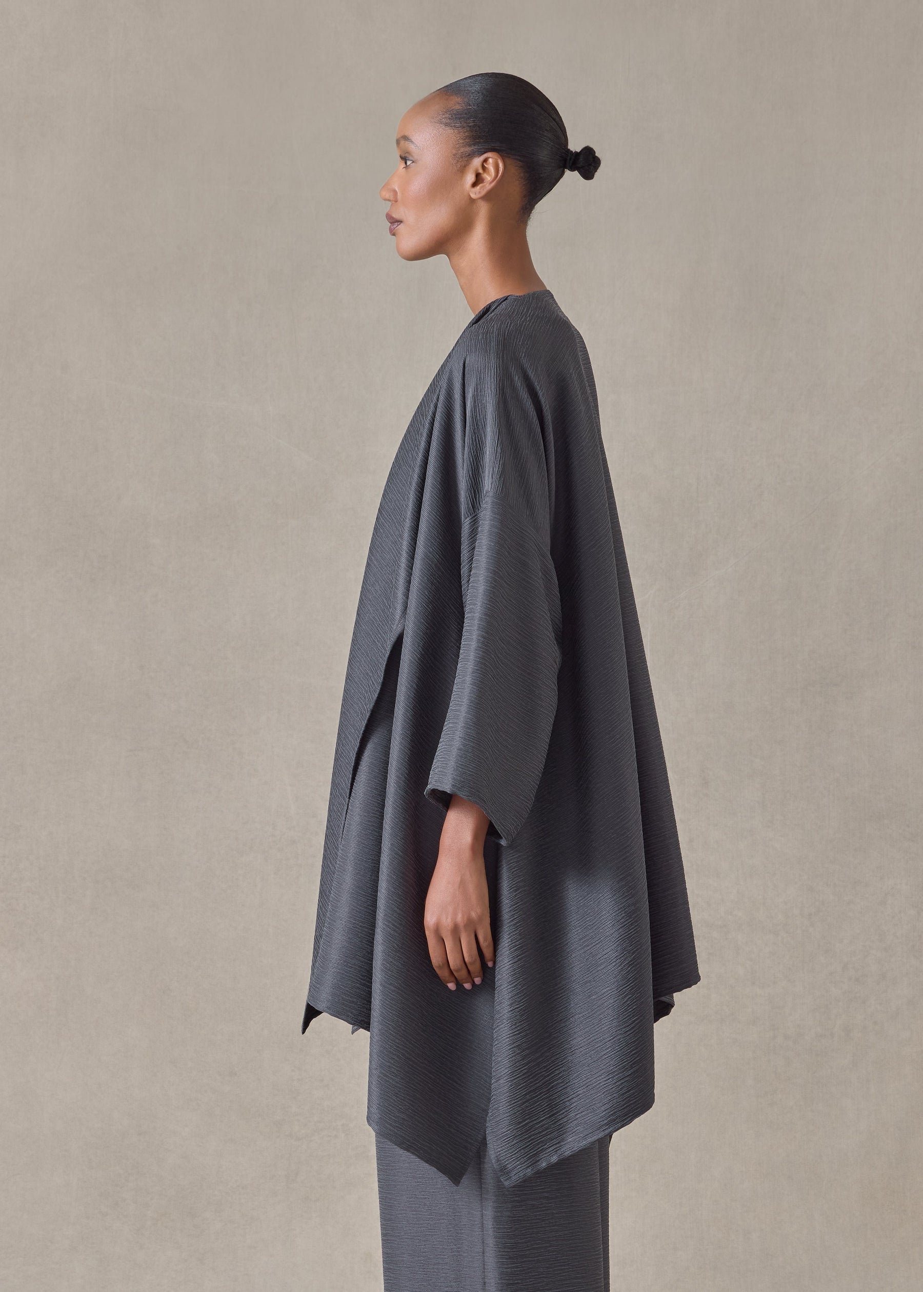 midweight silk plissé dps jacket coat - long plus (slate)