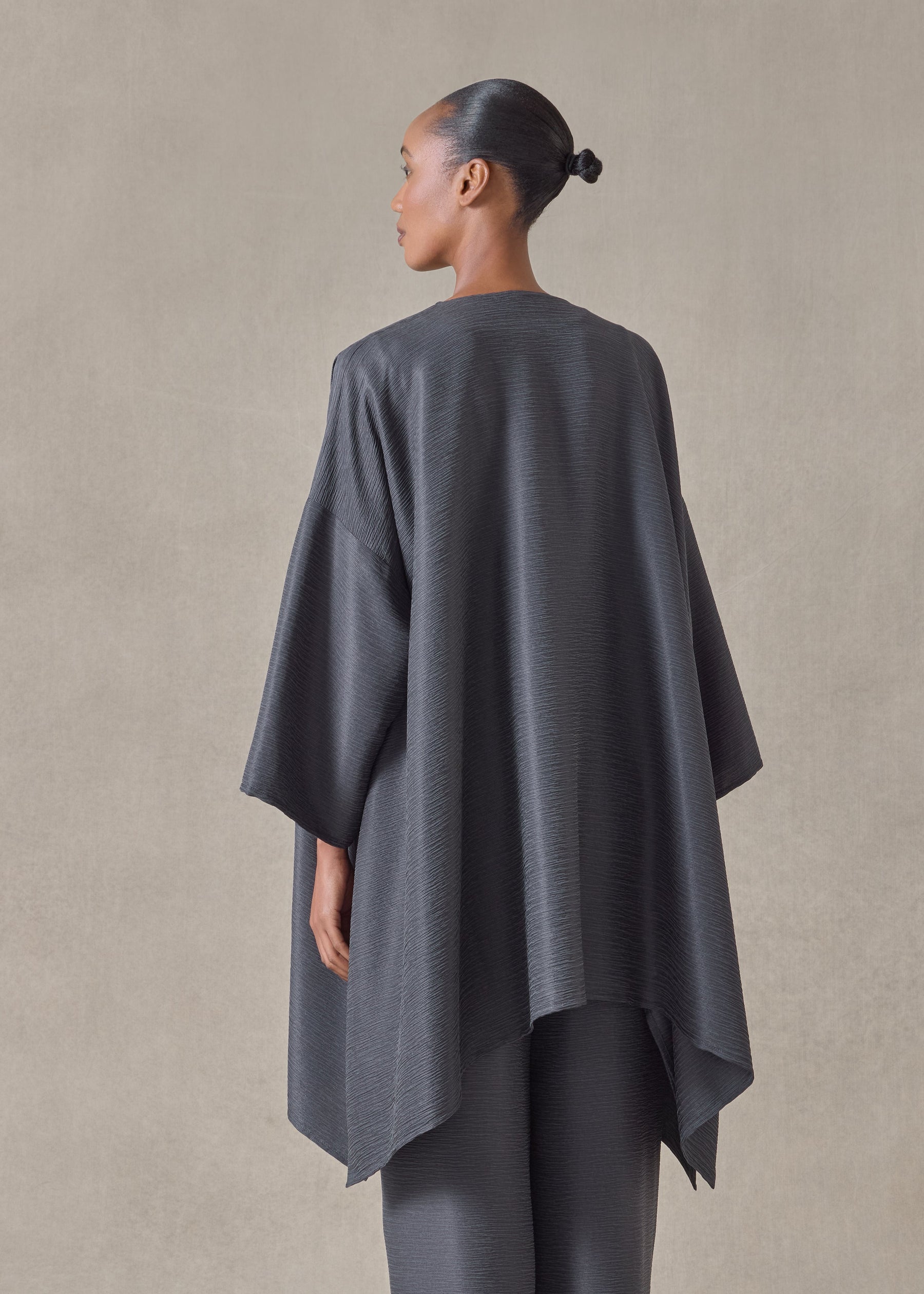 midweight silk plissé dps jacket coat - long plus (slate)