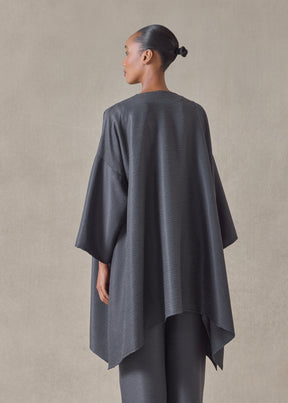 midweight silk plissé dps jacket coat - long plus (slate)