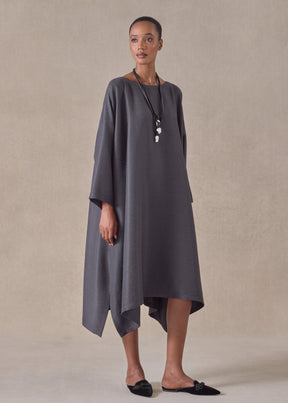 midweight silk plissé dps scoop neck dress (slate)