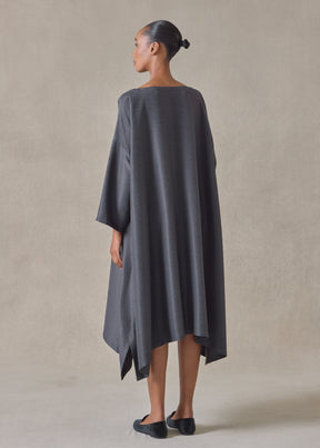 midweight silk plissé dps scoop neck dress (slate)