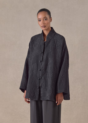 silk wool mix chinese imperial jacket with chinese collar - long