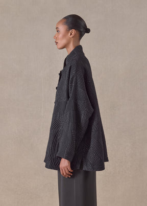 silk wool mix chinese imperial jacket with chinese collar - long