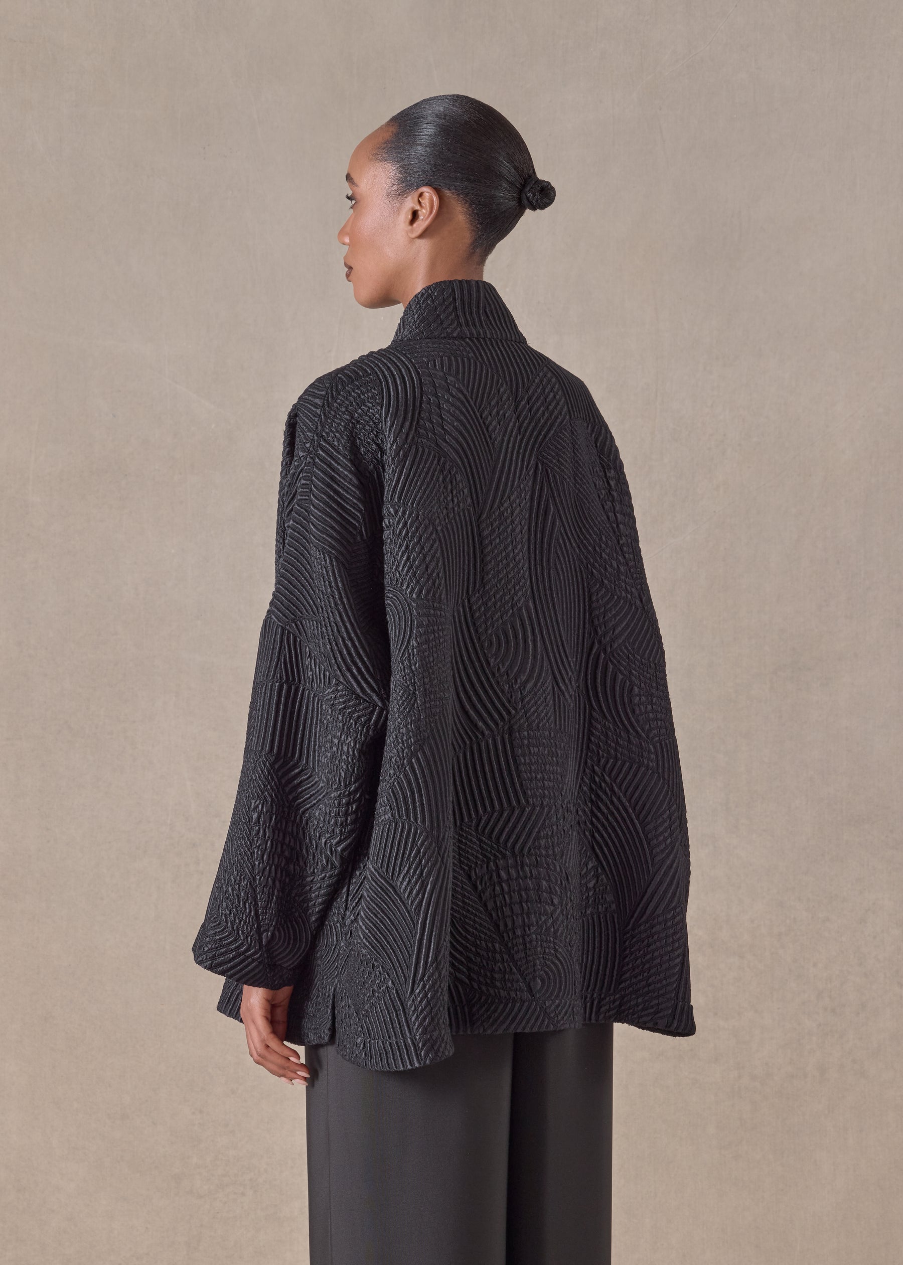 silk wool mix chinese imperial jacket with chinese collar - long