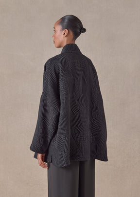 silk wool mix chinese imperial jacket with chinese collar - long