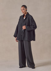 silk wool mix chinese imperial jacket with chinese collar - long