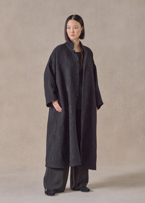 silk wool mix wide a-line chinese collar jacket - full length