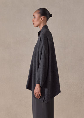 silk wide a-line shirt with chinese collar - long