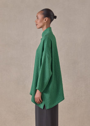 silk wide a-line shirt with chinese collar - long