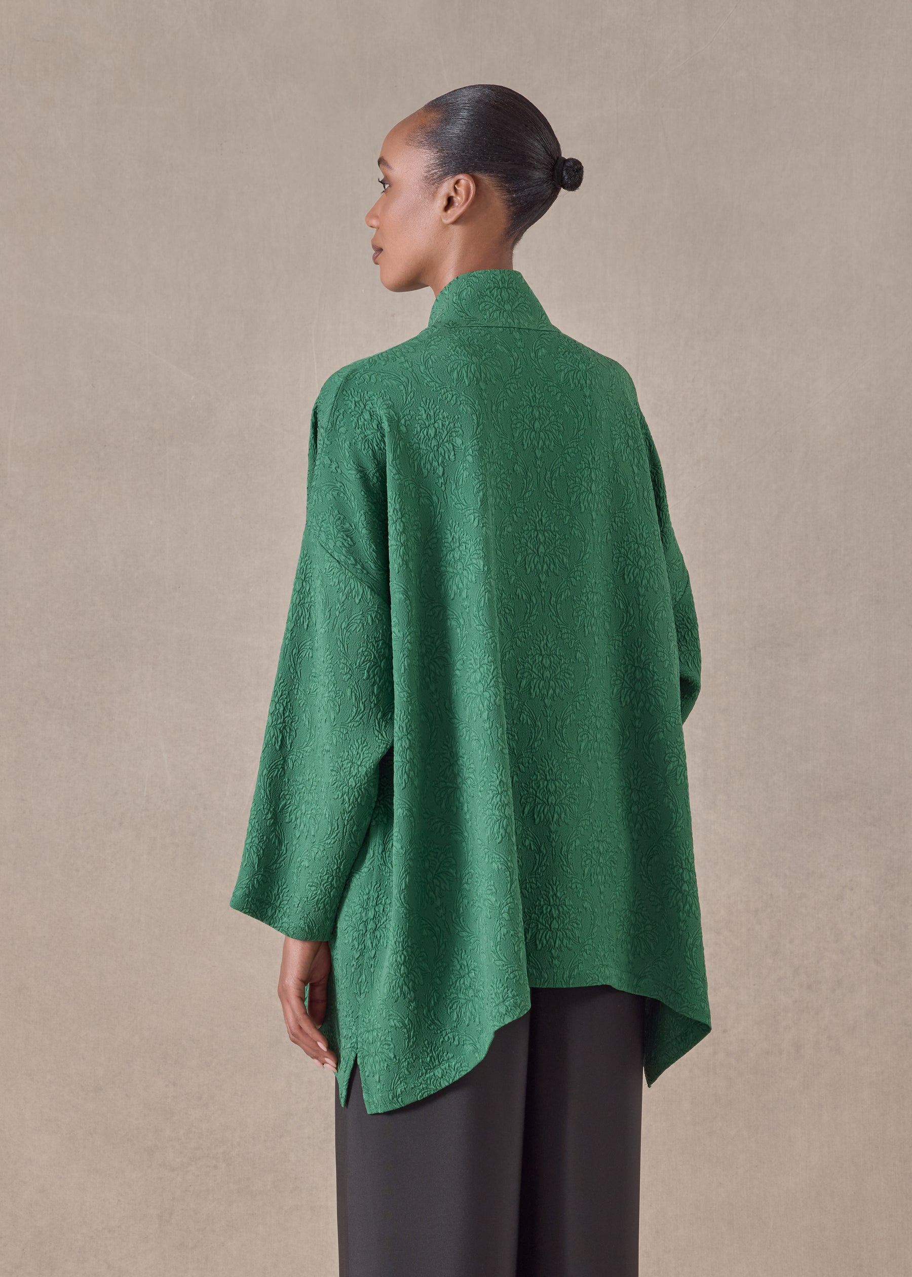 silk wide a-line shirt with chinese collar - long