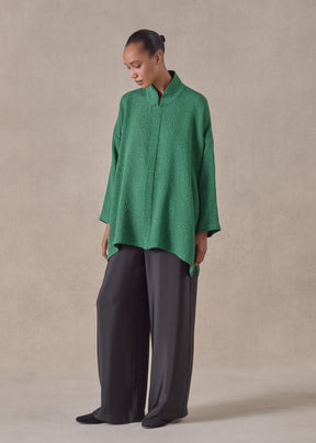 silk wide a-line shirt with chinese collar - long