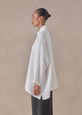 silk wide a-line shirt with chinese collar - long