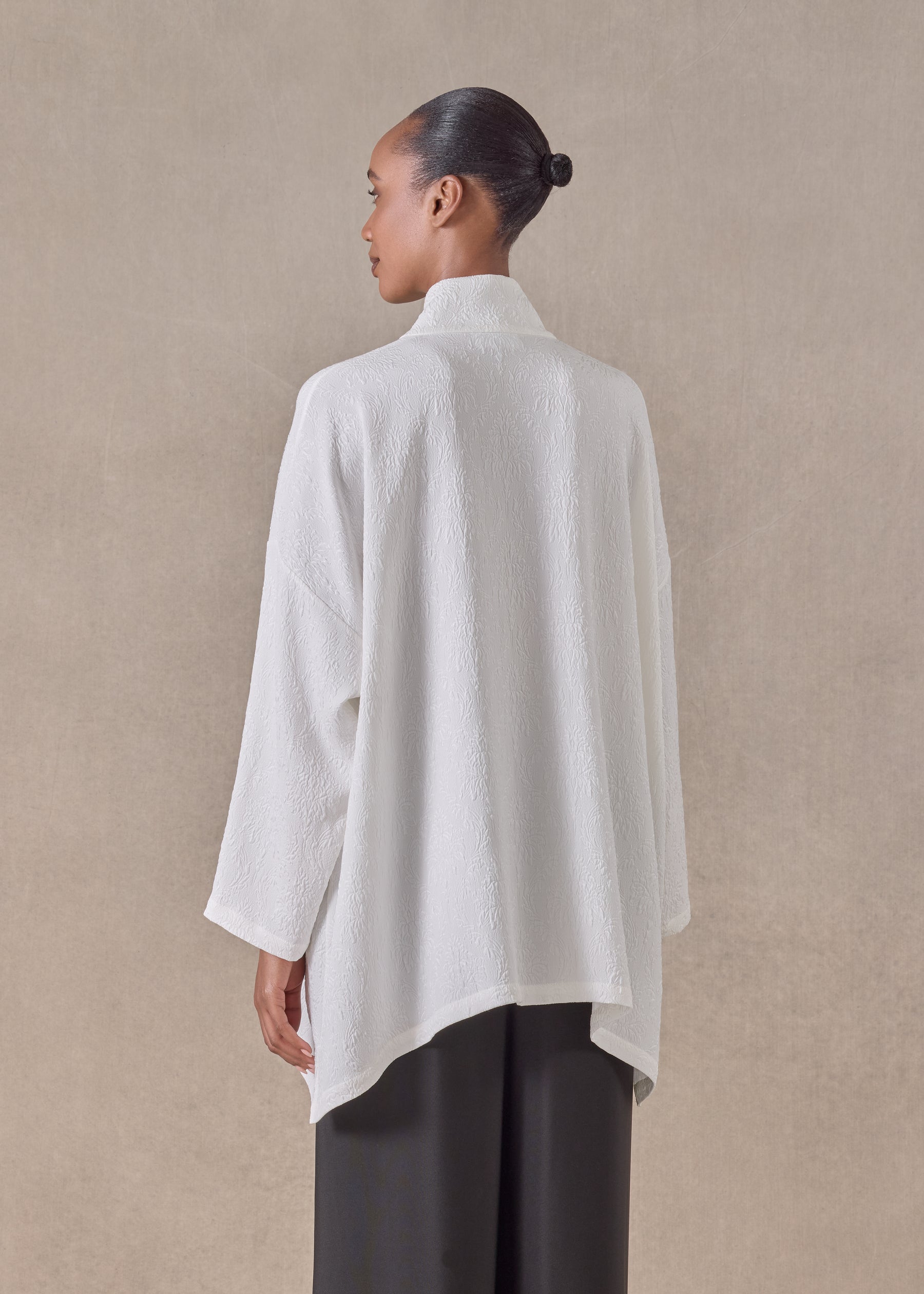 silk wide a-line shirt with chinese collar - long