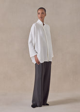 silk wide a-line shirt with chinese collar - long