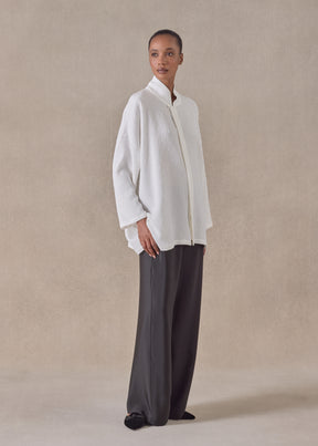 silk wide a-line shirt with chinese collar - long
